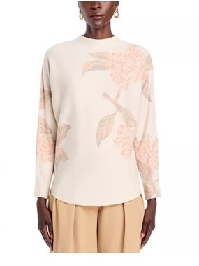Sioni Women's Floral Mock Neck Top in Cream and Blush size XL